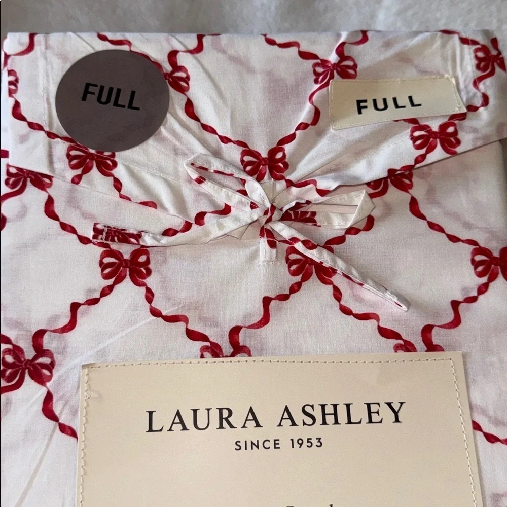 Laura Ashley Christmas Holiday Red Bow Ribbons Sheet Set - Full